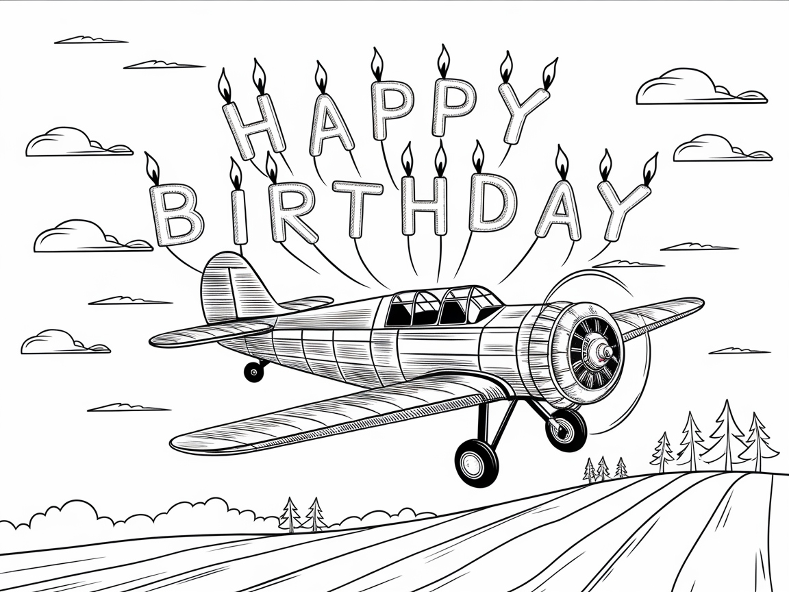 Take Flight With This Airplane Birthday Coloring Page