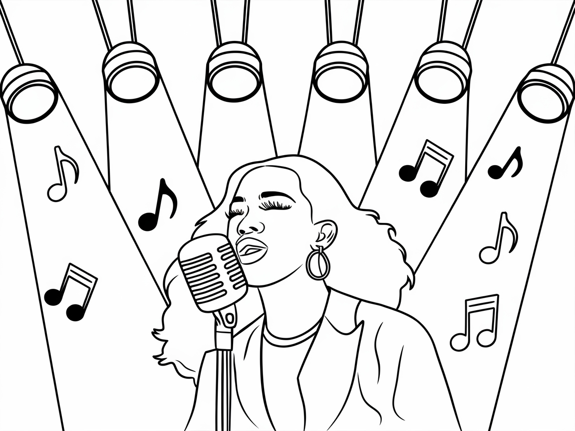 Sing Along with This Spotlight Diva Coloring Page
