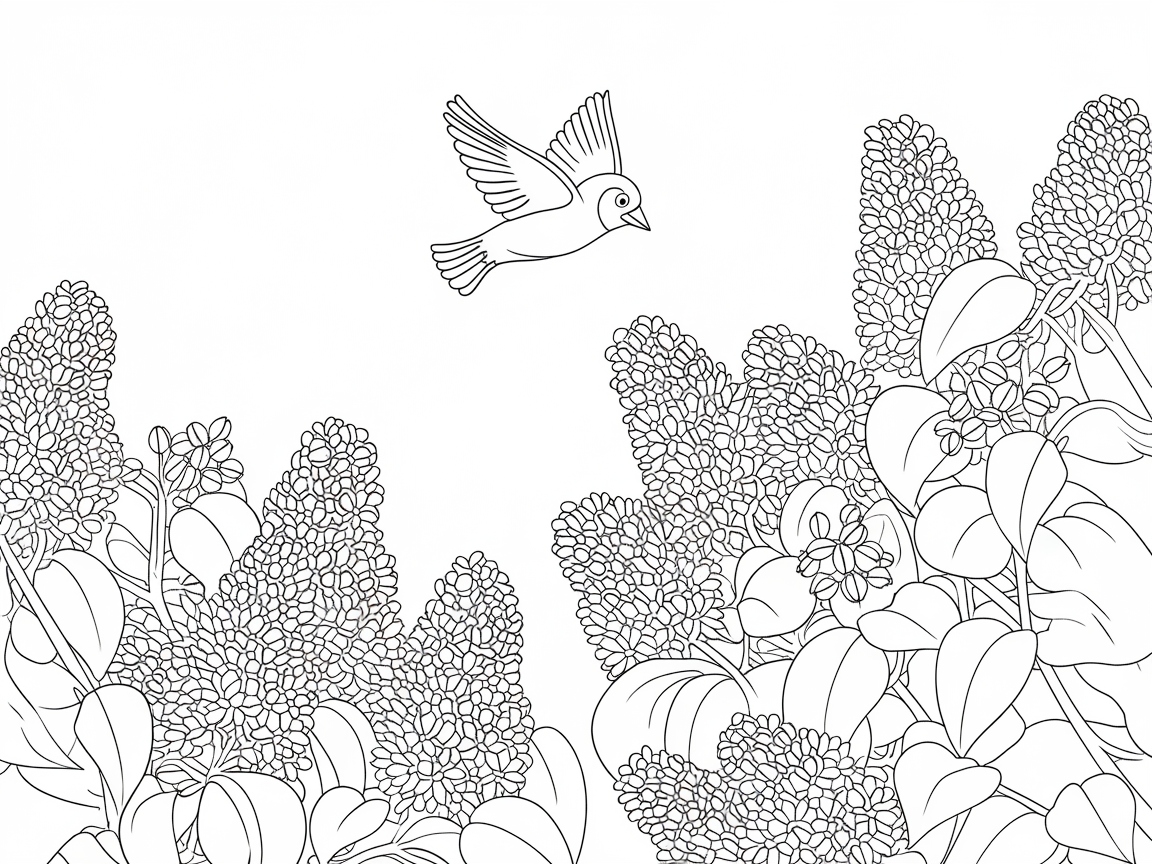 Happy Bird Among Spring Lilacs