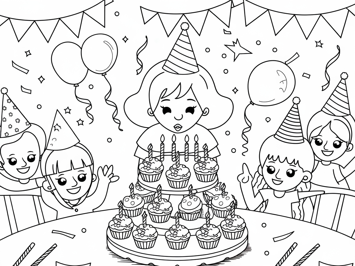 Blow Out the Candles on This Birthday Celebration Coloring Page