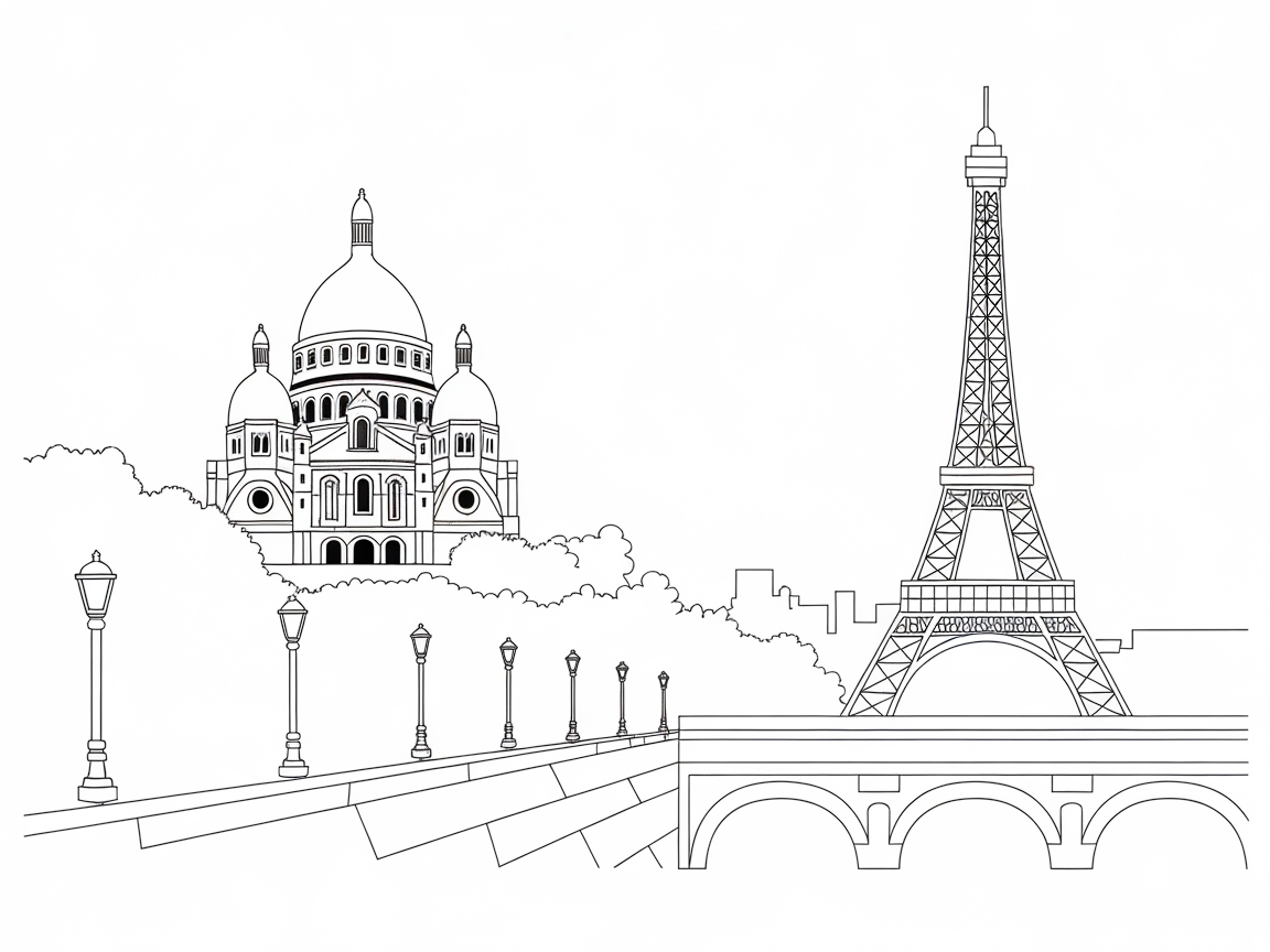 Journey Through Paris with Iconic Landmarks to Color