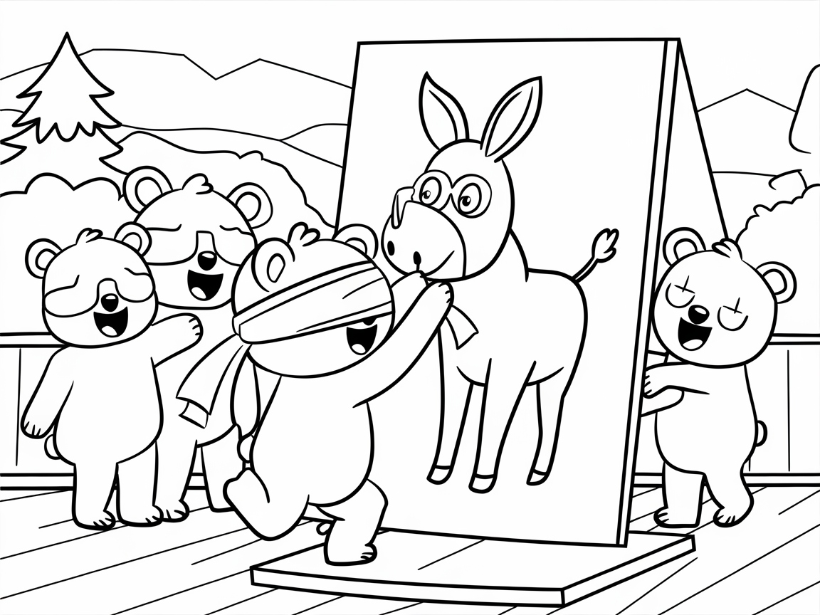 Join the Fun with This Pin-the-Tail Bear Coloring Page