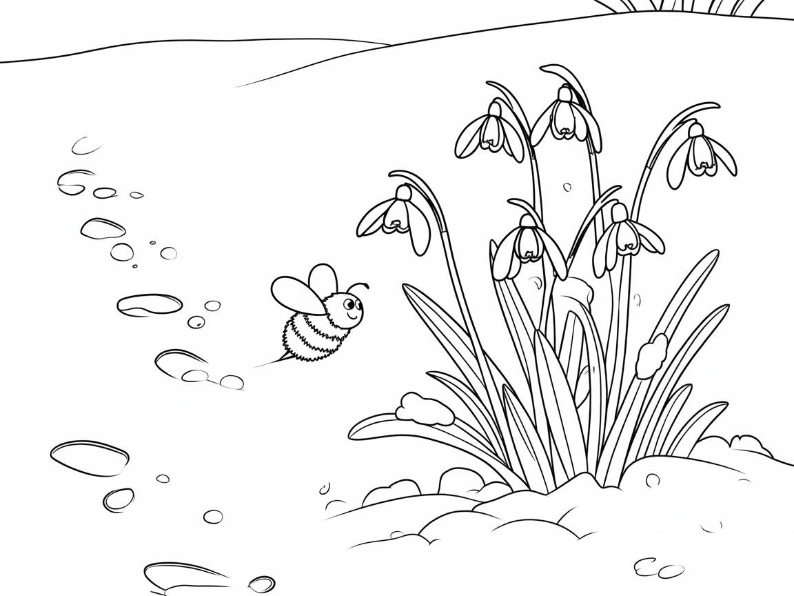 Cheerful Bee Visiting Snowdrop Blossoms
