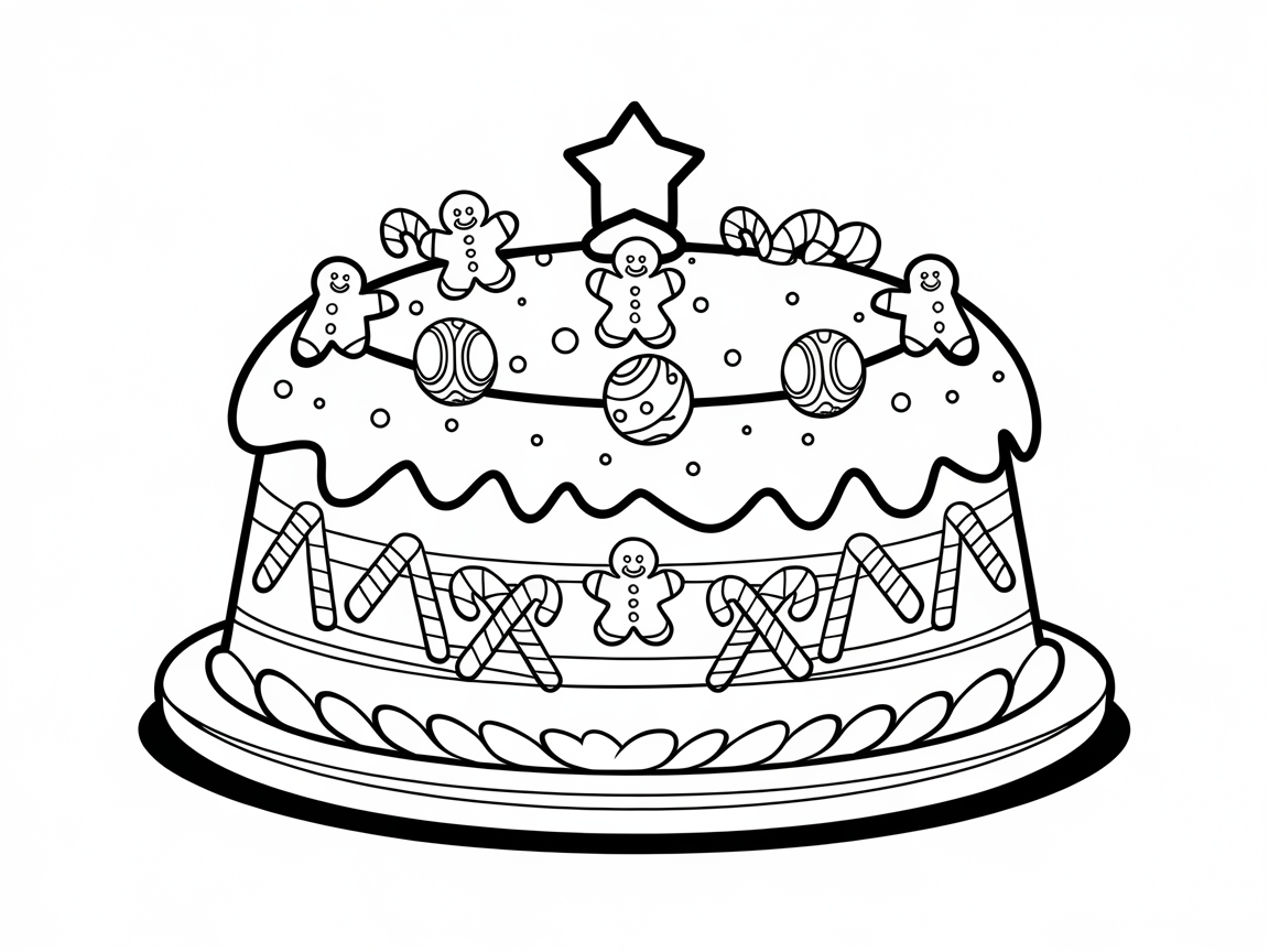 Festive Gingerbread Cake Coloring Page for the Holidays