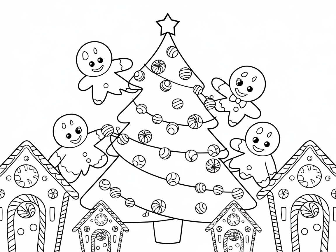 Gingerbread Friends Decorating a Christmas Tree