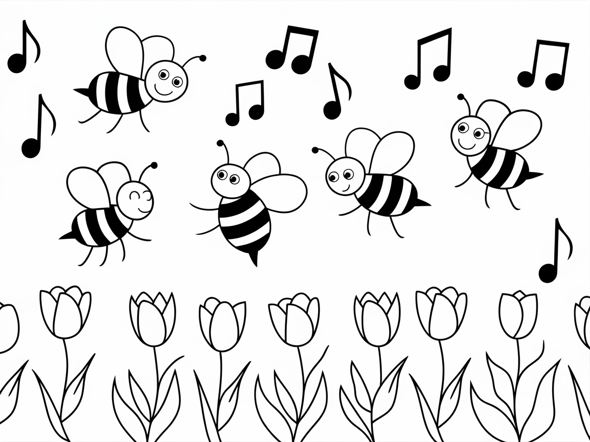 Dancing Bees Among Tulips