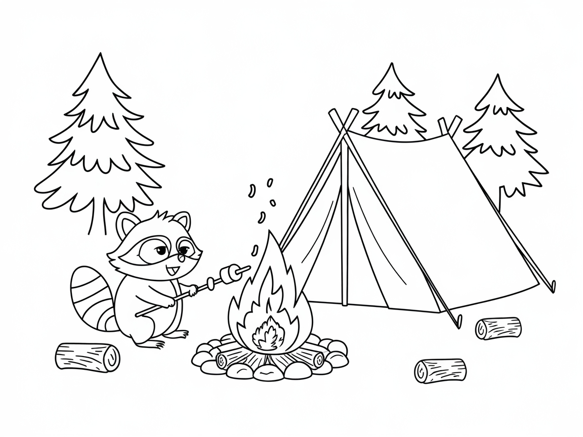 Campfire Fun with This Cozy Raccoon Scene!