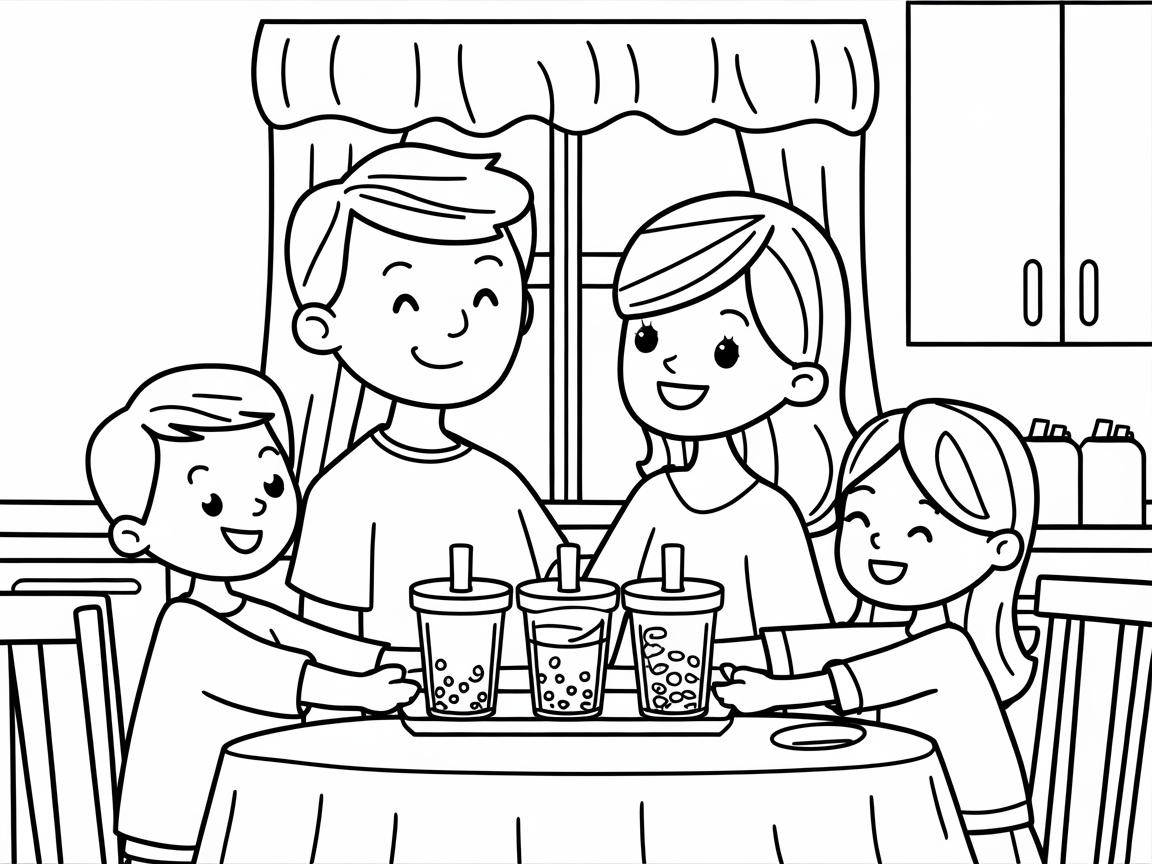 Family Boba Time Coloring Fun