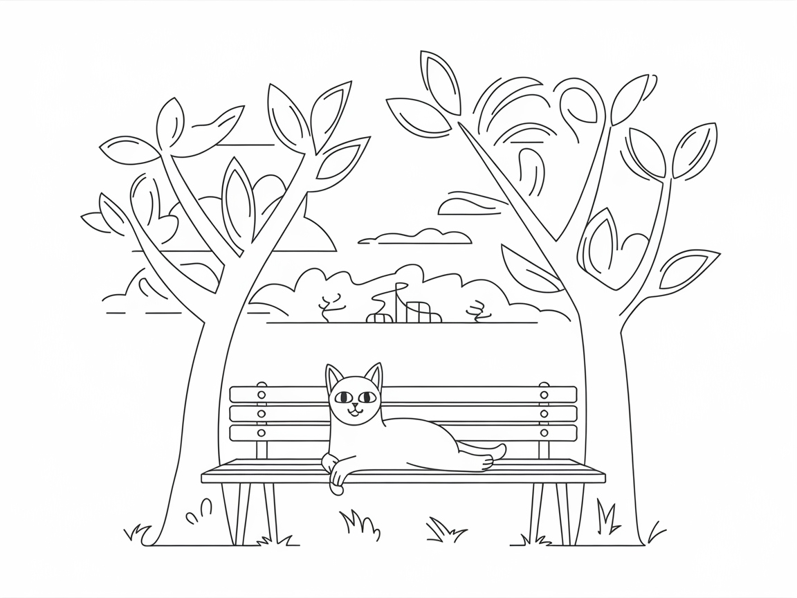 Content Cat on a Park Bench