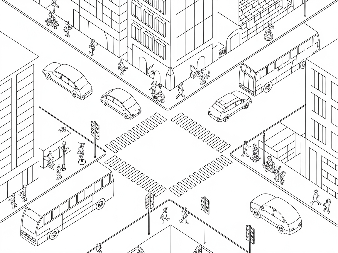 Complex City Intersection Scene for Detail Lovers
