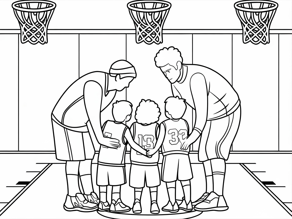 Color Your Way to Victory in This Basketball Team Huddle