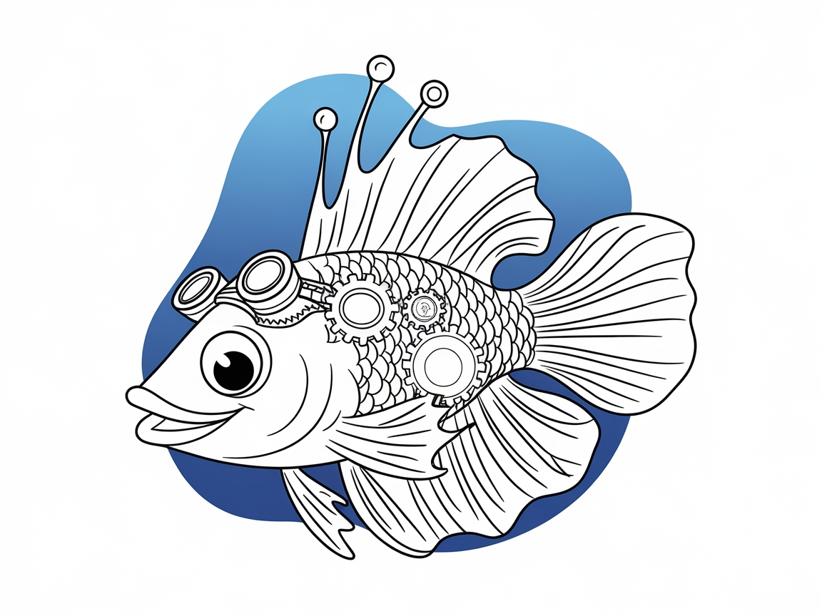 Steampunk Betta Fish with Gears and Goggles