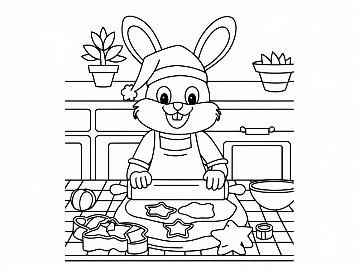 Bunny Baking Holiday Treats in the Kitchen