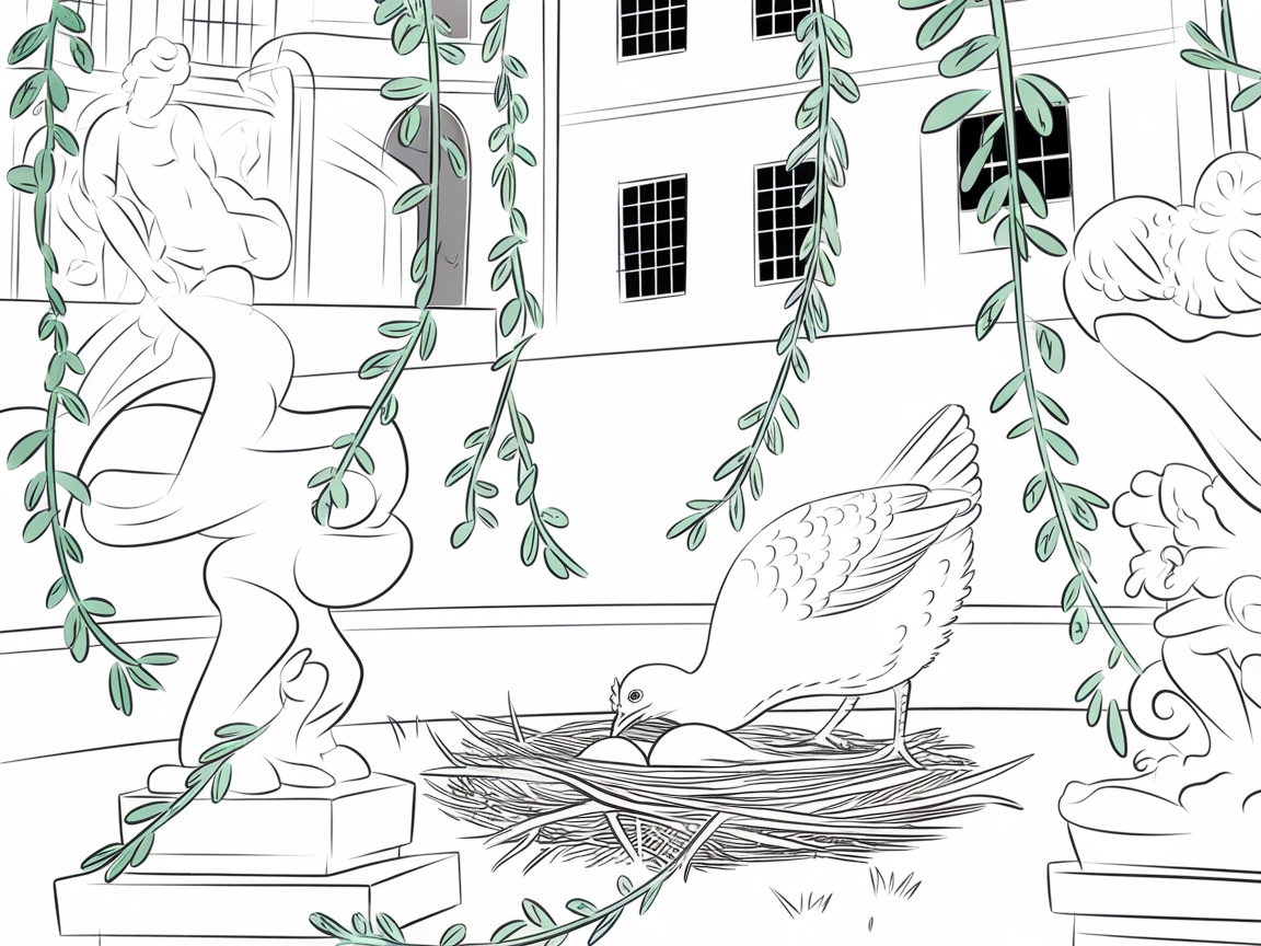 Graceful Dove Nesting in an Elegant Garden