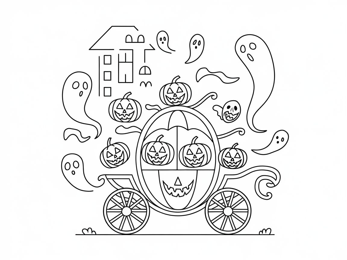 Spooky Pumpkin Carriage with Playful Ghosts