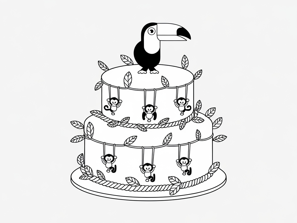 Swing into Fun with This Jungle-Themed Cake Coloring Page