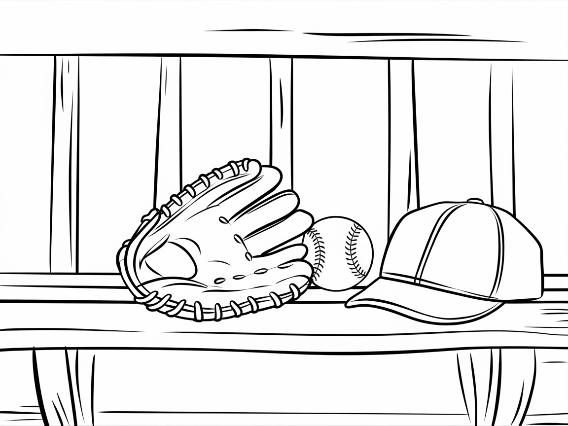 Gear Up with This Classic Baseball Equipment Coloring Page