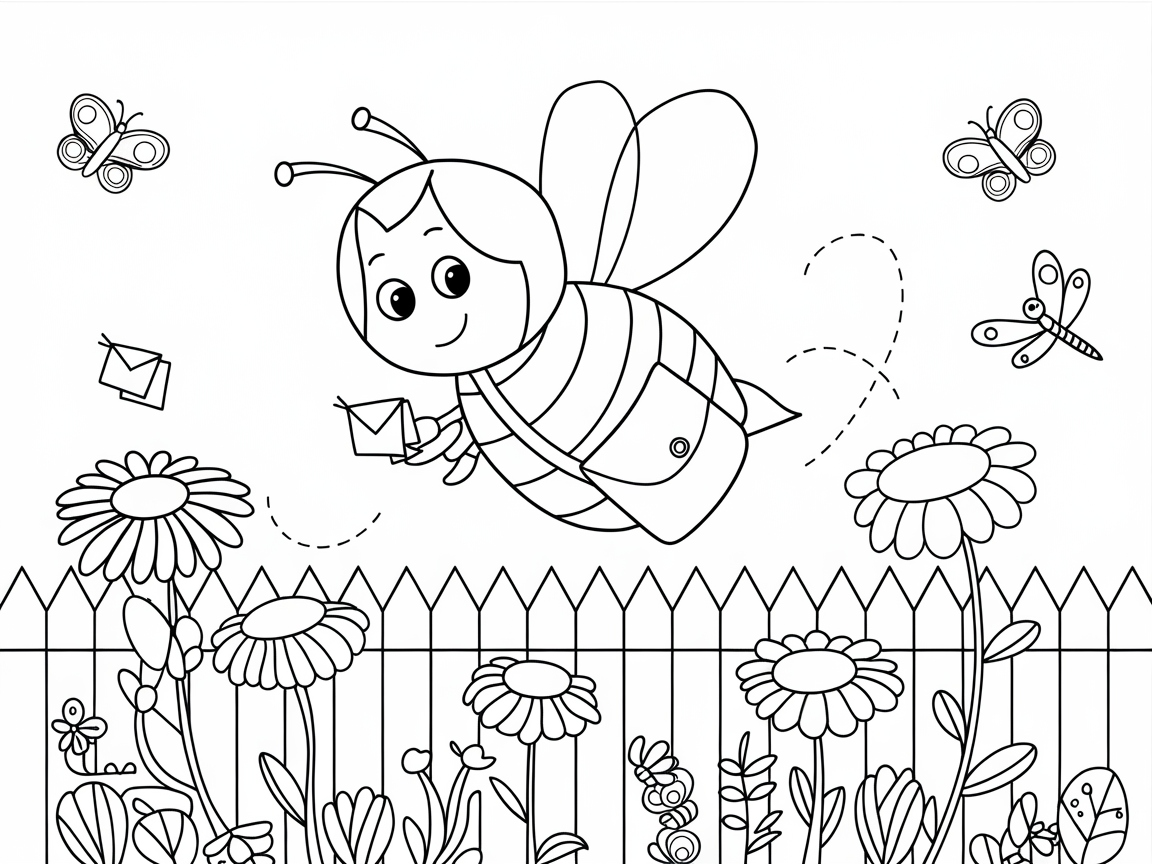 Busy Mail-Delivering Bee in a Flower Garden
