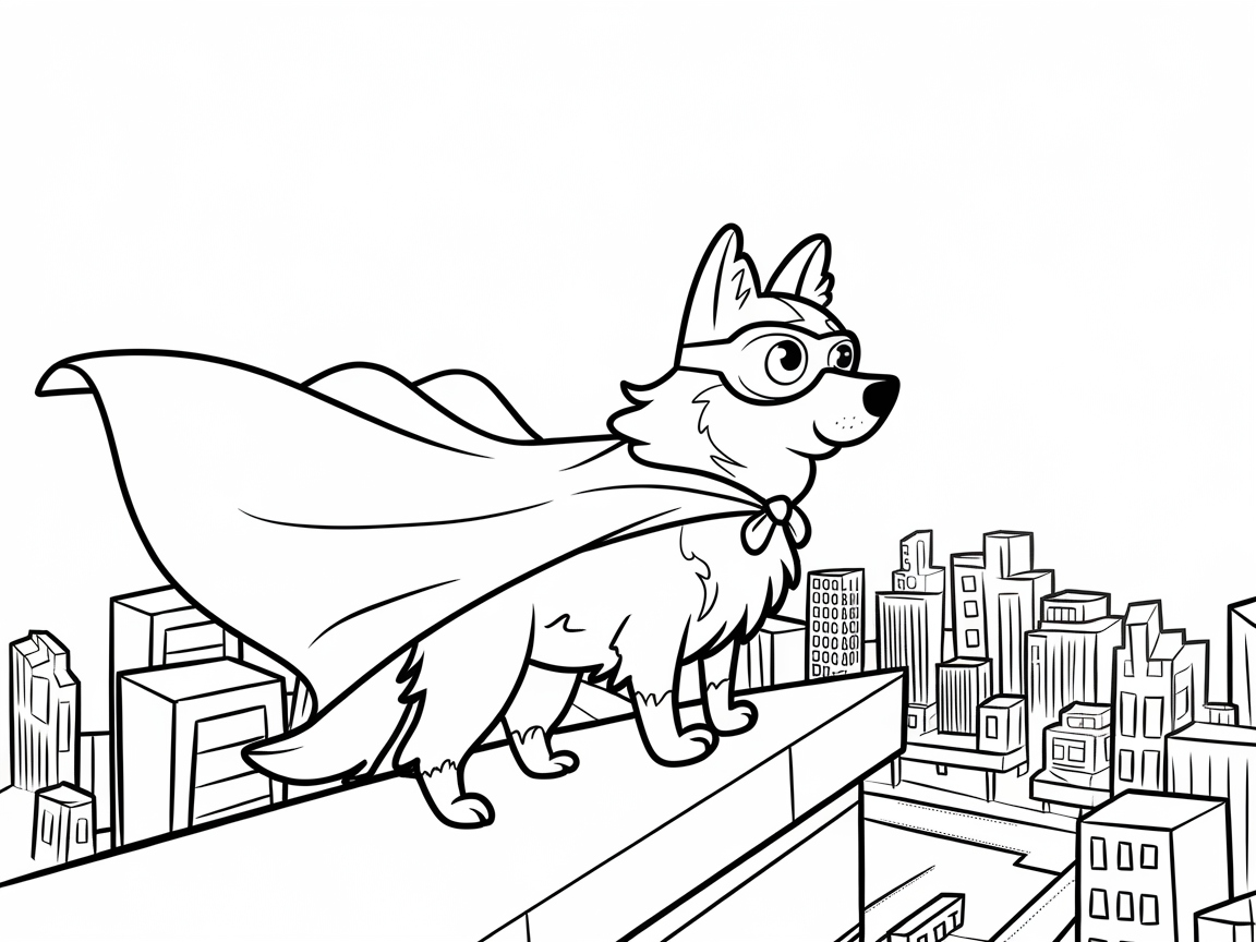 Superhero Border Collie Overlooking the City
