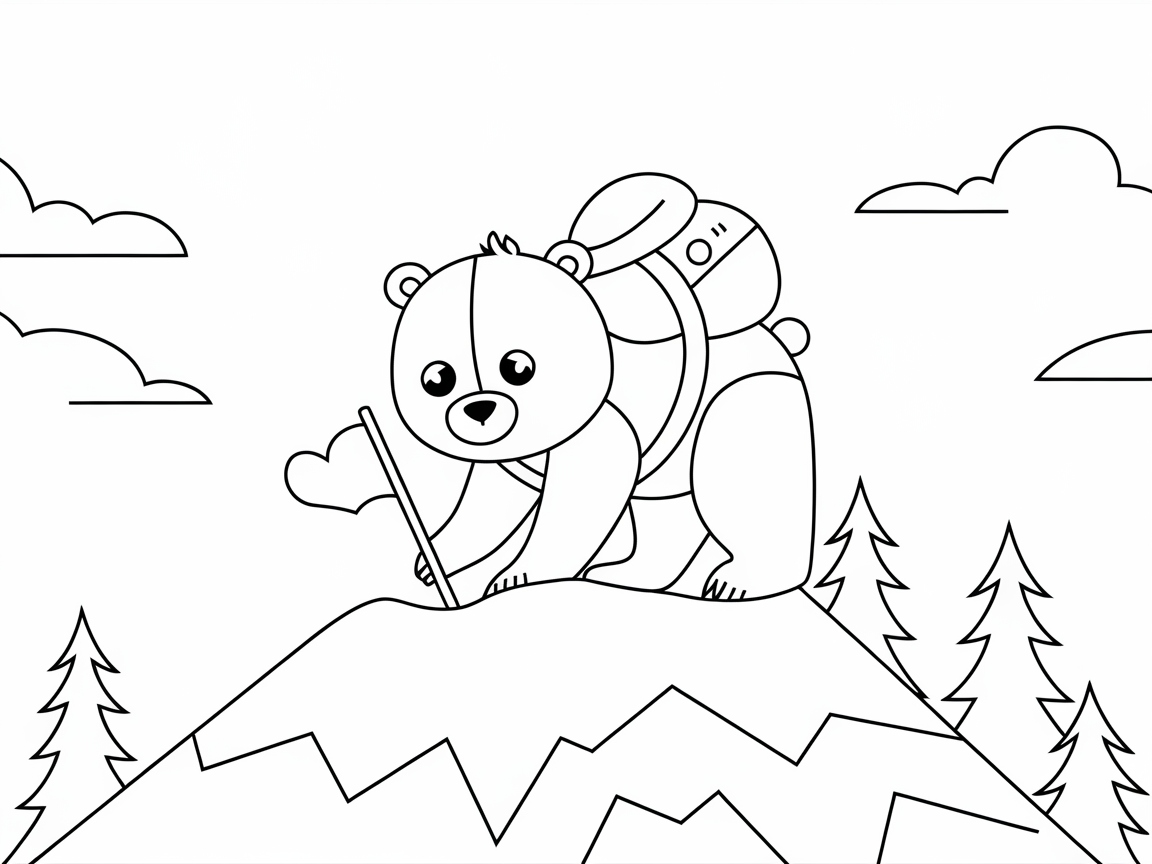 Adventurous Bear with a Heart on a Mountain Peak