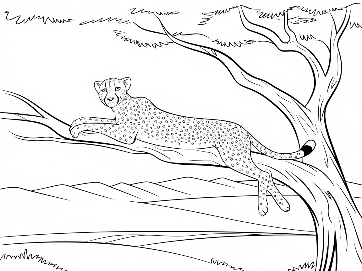 Graceful Cheetah Resting on a Tree Limb