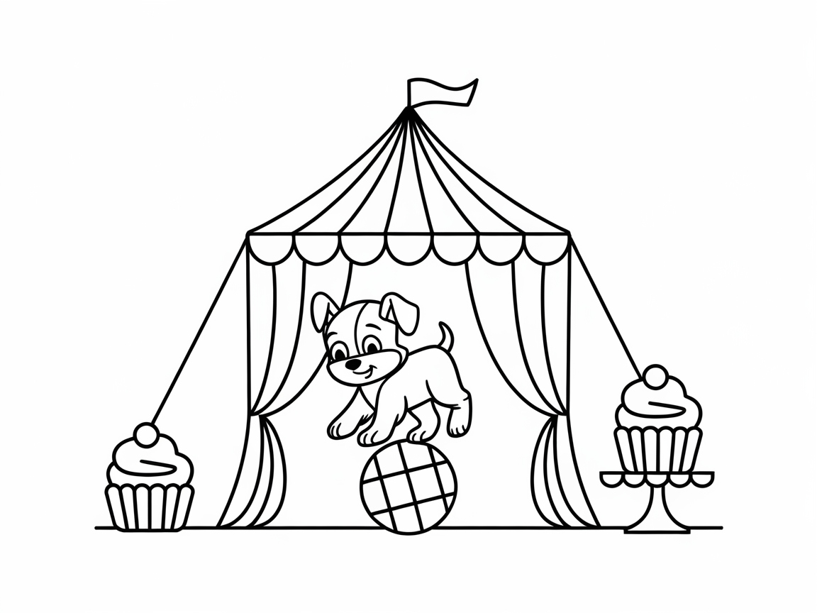 Circus Celebration: Color This Playful Puppy Page