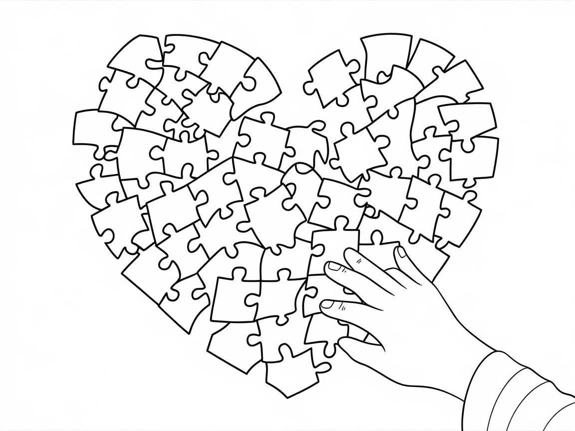 Piece Together This Heart Puzzle Coloring Page