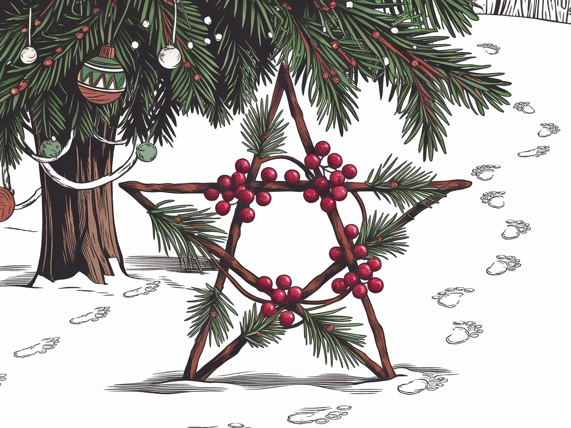 Rustic Star and Pine Tree Scene