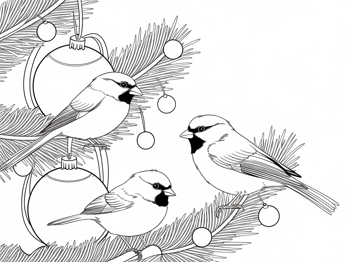 Chickadees Among Christmas Ornaments