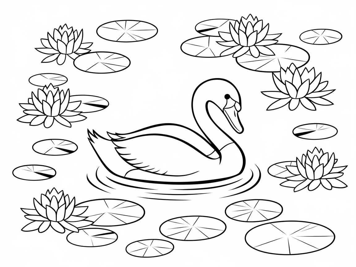 Serene Swan Amongst Water Lilies