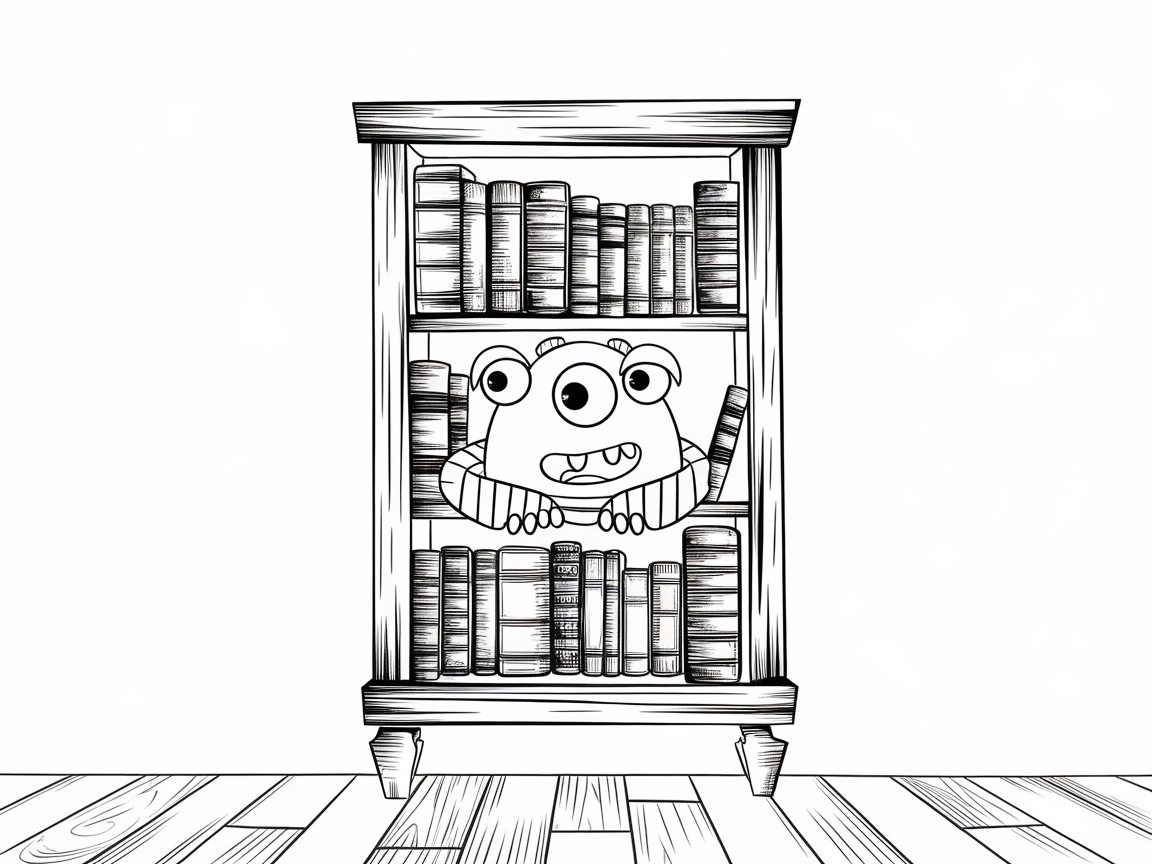 Adorable Monster Hiding in the Bookshelf
