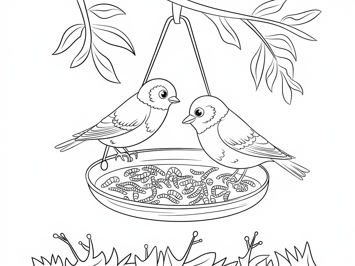 Cheerful Duo at the Hanging Mealworm Feeder