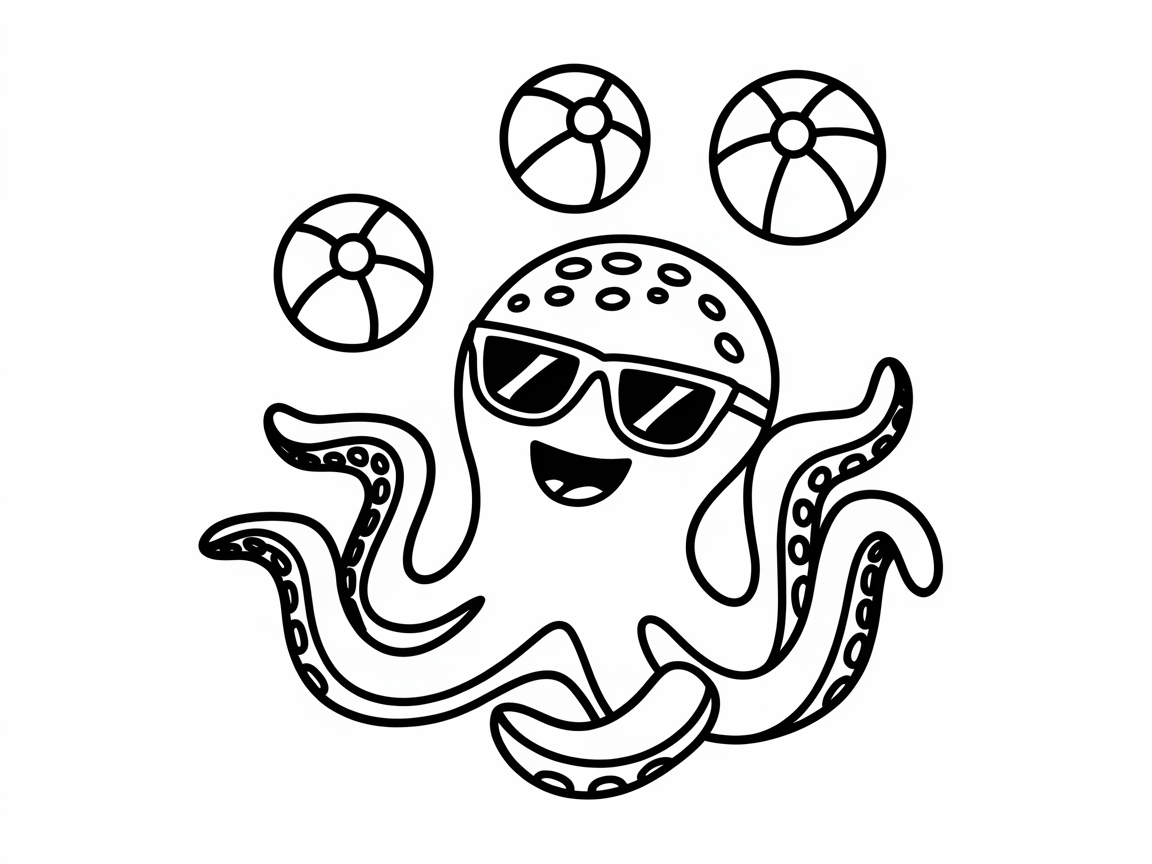 Cool Octopus Juggling on a Beach Day