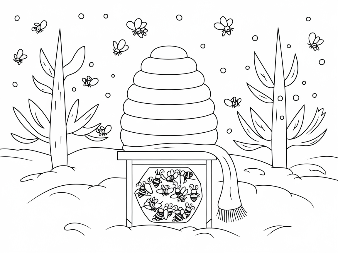 Winter Wonderland Beehive Coloring Scene