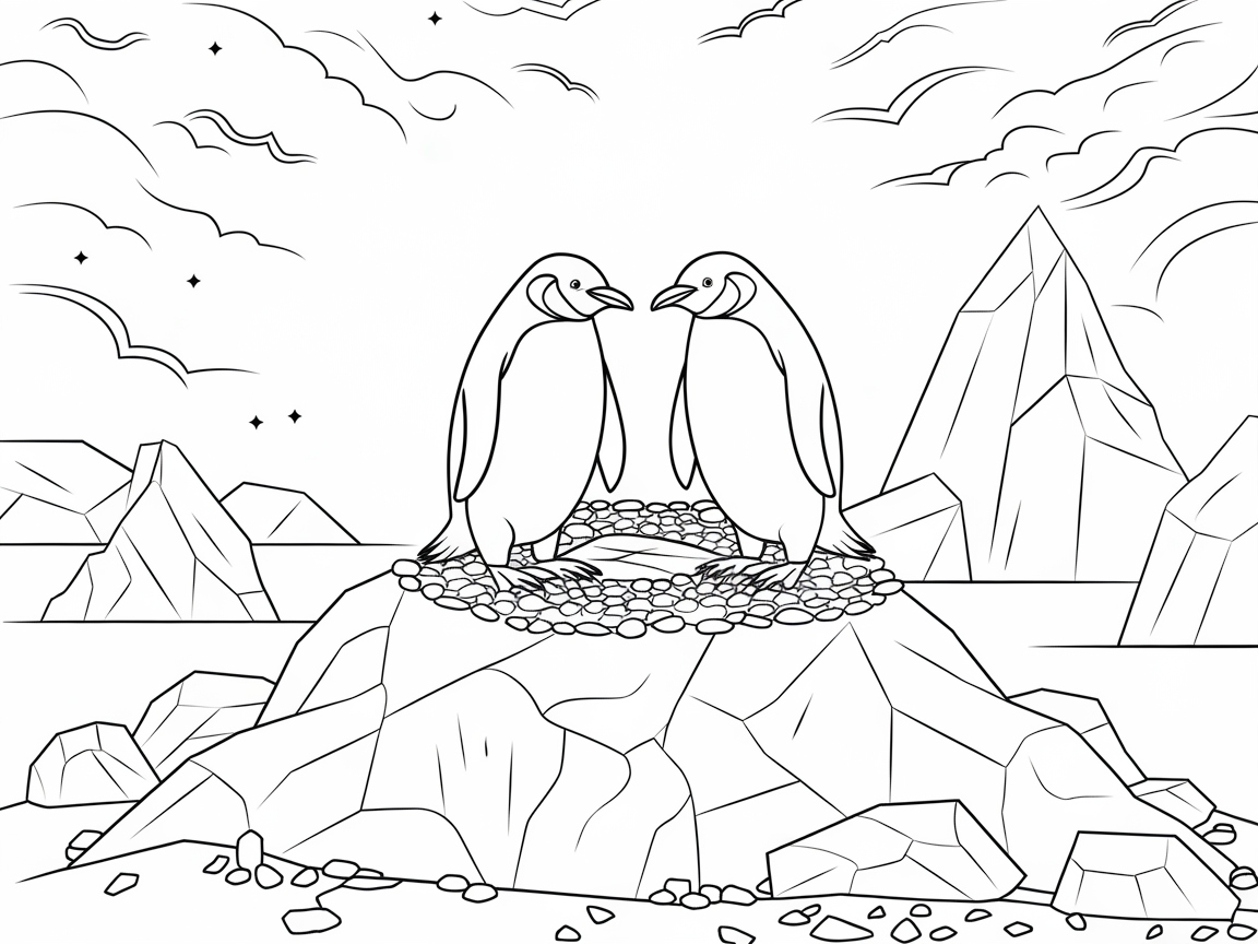 Chilly Penguin Pair Guarding Their Precious Nest