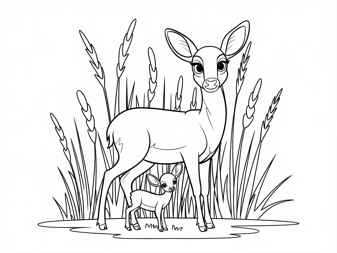 Sweet Doe and Fawn in a Peaceful Meadow