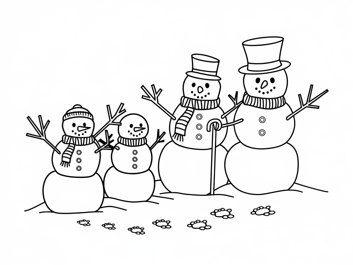 Family of Snowmen Ready for Winter Fun