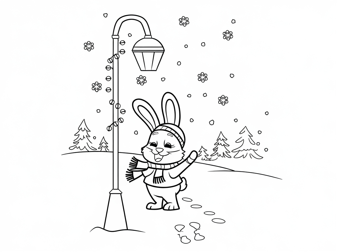 Winter Wonderland with Bunny Under Fairy Lights