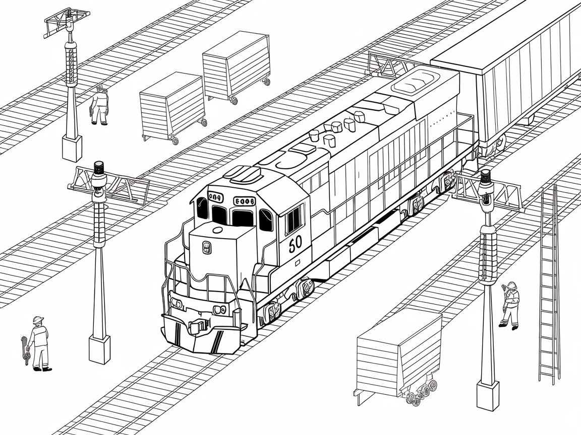 Busy Train Yard Coloring Page