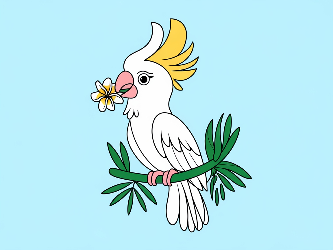 Cockatoo with Frangipani Blossom