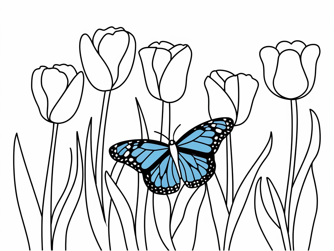 Color a Serene Springtime Butterfly Scene