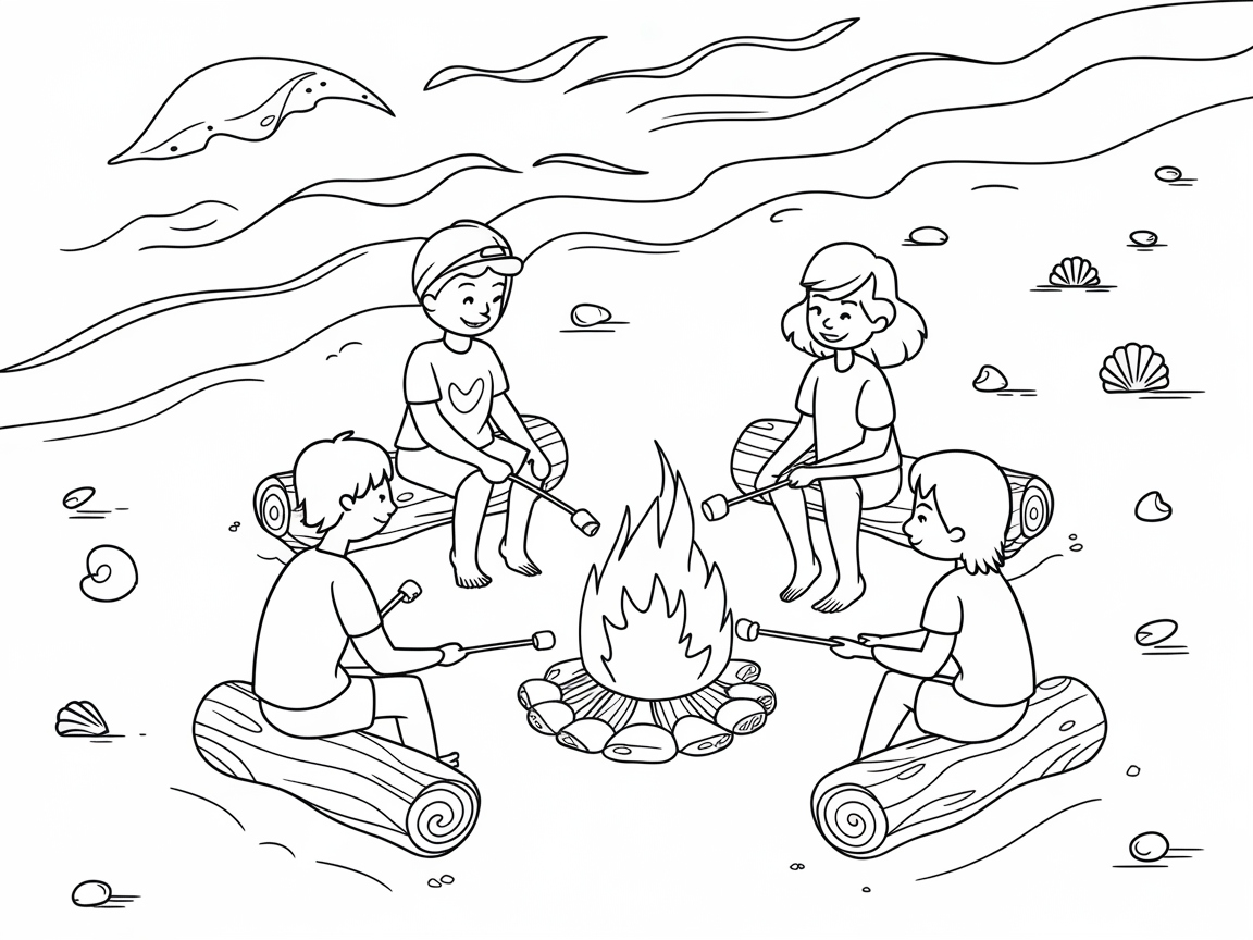 Beachside Campfire Delight with Friends