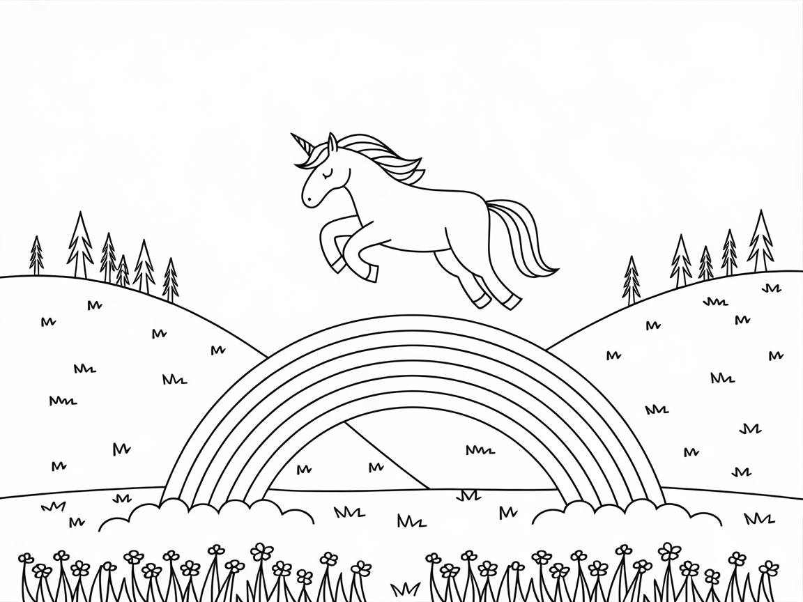 Playful Unicorn Leaping Over a Rainbow