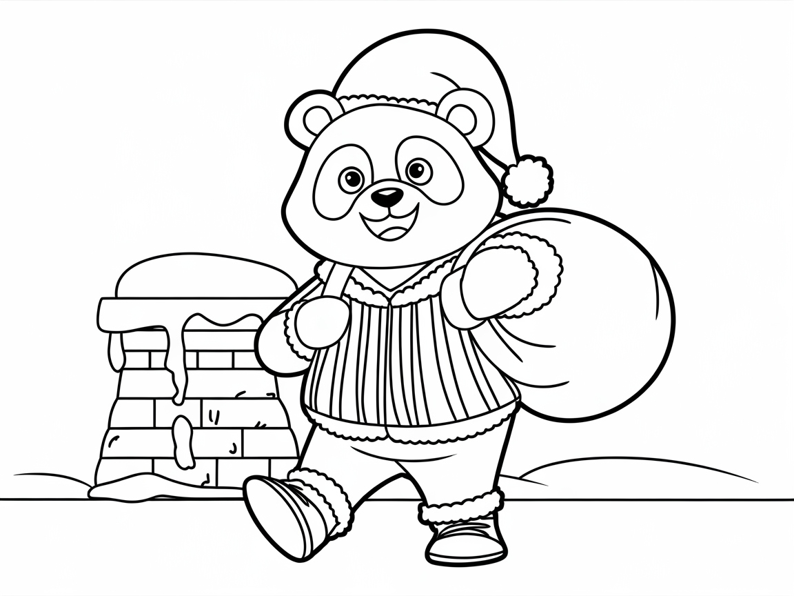 Festive Panda in a Santa Hat Ready for Coloring Fun