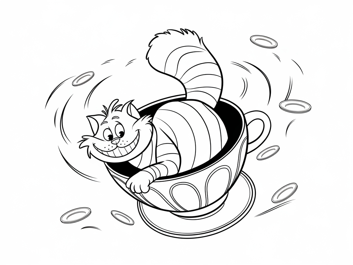 Whimsical Cheshire Cat in a Teacup Spin