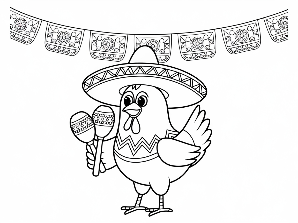 Fiesta Chicken Coloring Page