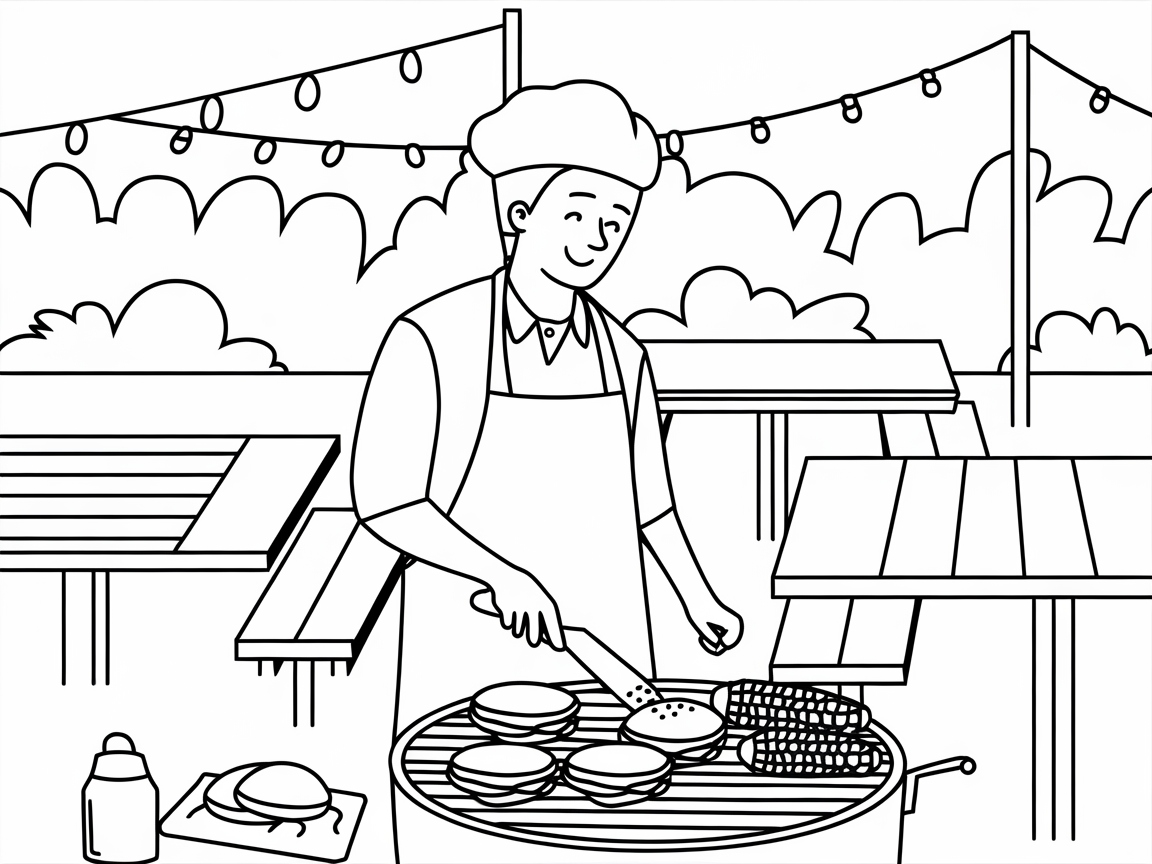 Fire Up the Grill with This Outdoor Barbecue Chef Coloring Page