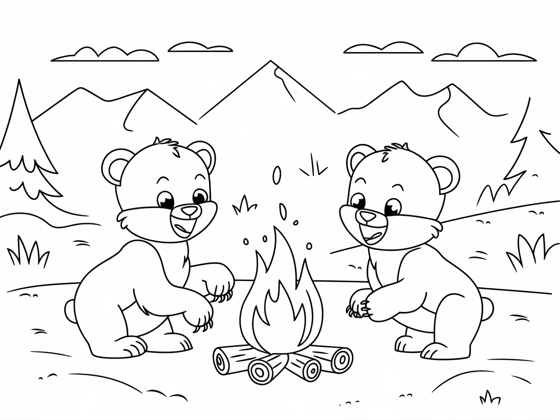 Adorable Bear Cubs Enjoying Campfire Fun