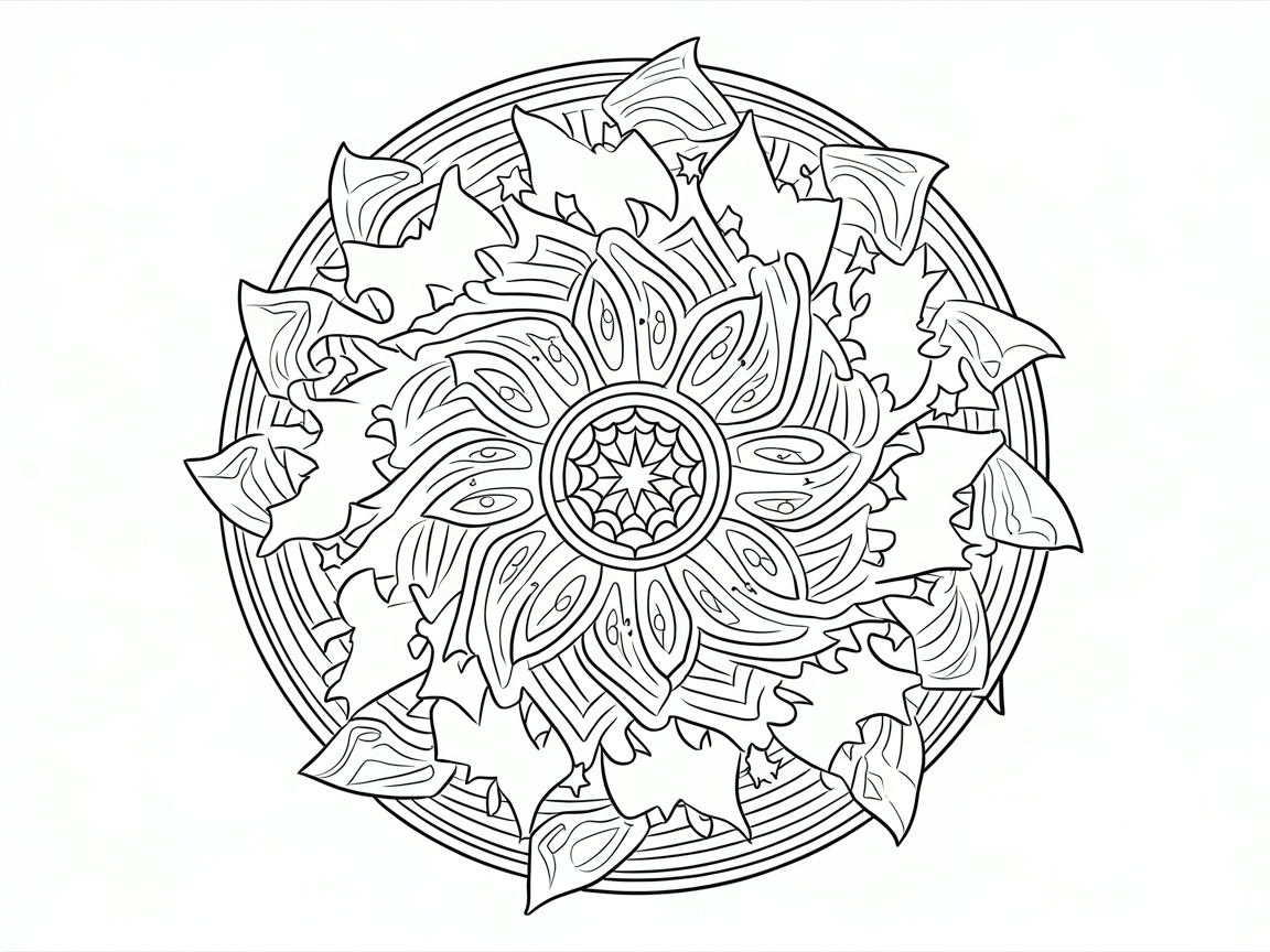 Intricate Leaf Mandala for Mindful Coloring