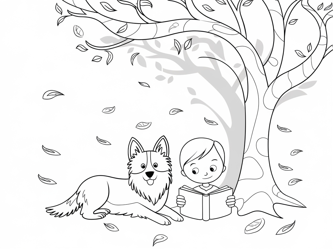 Peaceful Day Under the Autumn Tree with a Border Collie
